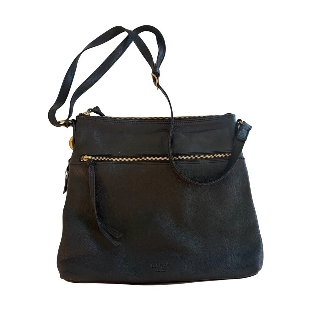 Margot New York Leah Womens Split Pocket Crossbody Bag Black Leather Handcrafted - Picture 10 of 14
